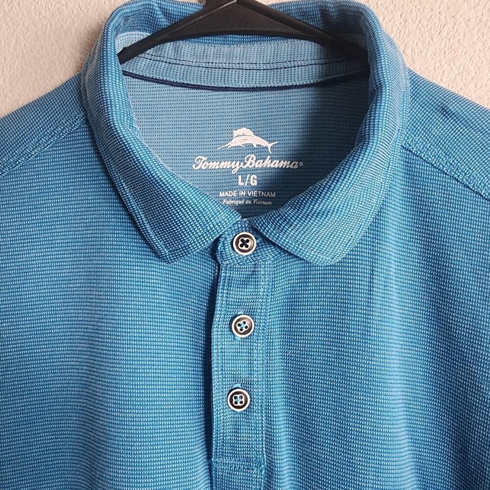 Tommy Bahama Polo Shirt Mens Large Blue Textured Knit TENCEL Modal Blend Golf - Picture 2 of 10
